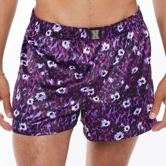 ✨Savage X Fenty Purple Satin Sz Medium Boxers In Plum Potion Runnin’ Wild Print✨ - Picture 1 of 9